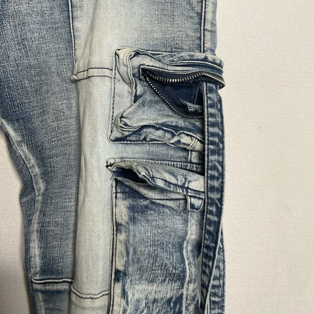 Embellish Biker Jeans Cargo Pockets Mens Size 38 Moto Hawk Cargo Stone‎ Wash